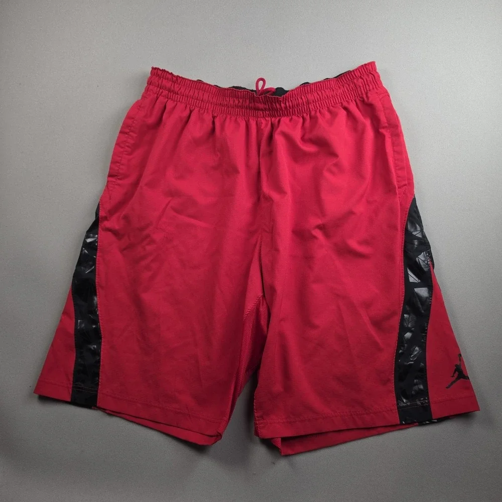 Jordan Mens XL Red Black Basketball Shorts Dri-FIT Geometric Side Panels 547620